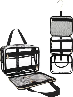 Hanging Toiletry Bag Travel Makeup Bag Clear TSA Toiletry Bag for Toiletries Full Sized Container Stand up Access to Toiletries for Women Men Makeup Organizer Case