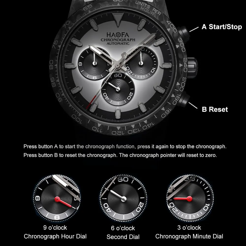 Haofa Carbon Fiber Chronograph Automatic Men Watch Carbon Fiber Case Self Wind Mechanical Wristwatch for Men Sapphire Crystal Luminous Luxury Fashion Watches 2366