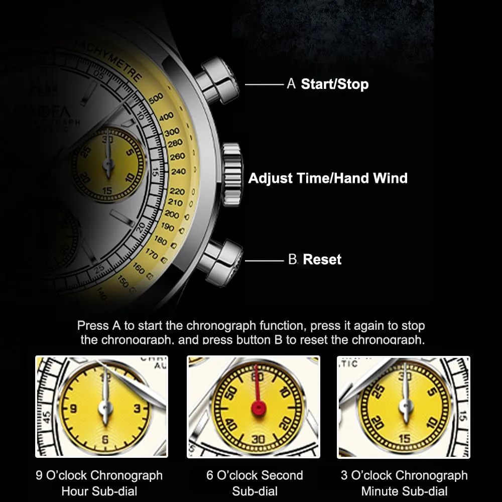 Haofa Chronograph Automatic Men Watch 50 Hour Power Reserve Self Wind Mechanical Wristwatch for Men Sapphire Crystal Luminous Luxury Fashion Watches 2371