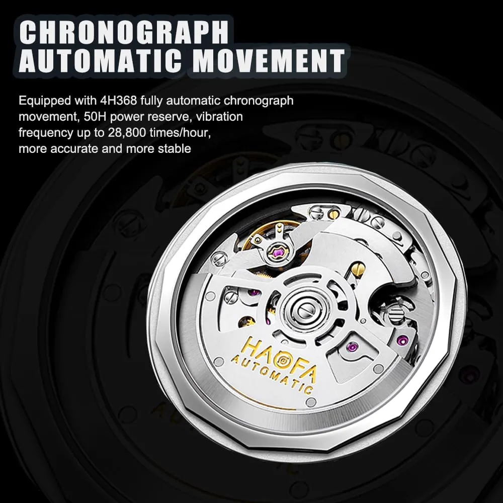 Haofa Chronograph Automatic Men Watch 50 Hour Power Reserve Self Wind Mechanical Wristwatch for Men Sapphire Crystal Luminous Luxury Fashion Watches 2371