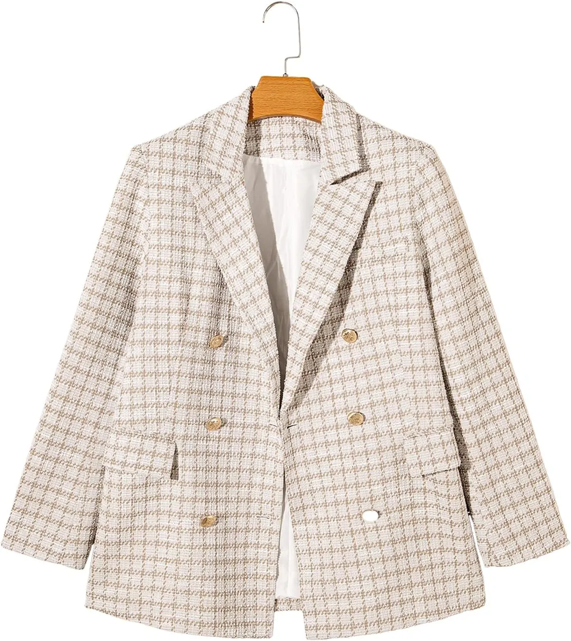 Happy Sailed Womens Plaid Tweed Blazers Dressy Casual Long Sleeve Double Breasted Open Front Blazer Jackets Work Suits