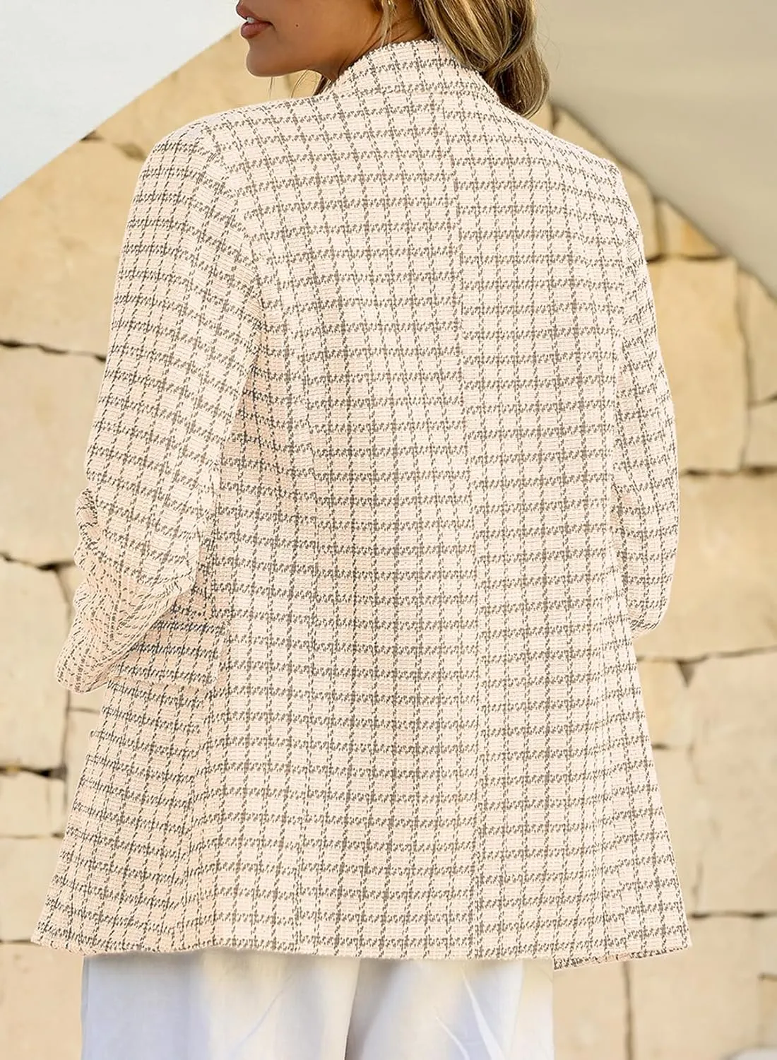 Happy Sailed Womens Plaid Tweed Blazers Dressy Casual Long Sleeve Double Breasted Open Front Blazer Jackets Work Suits