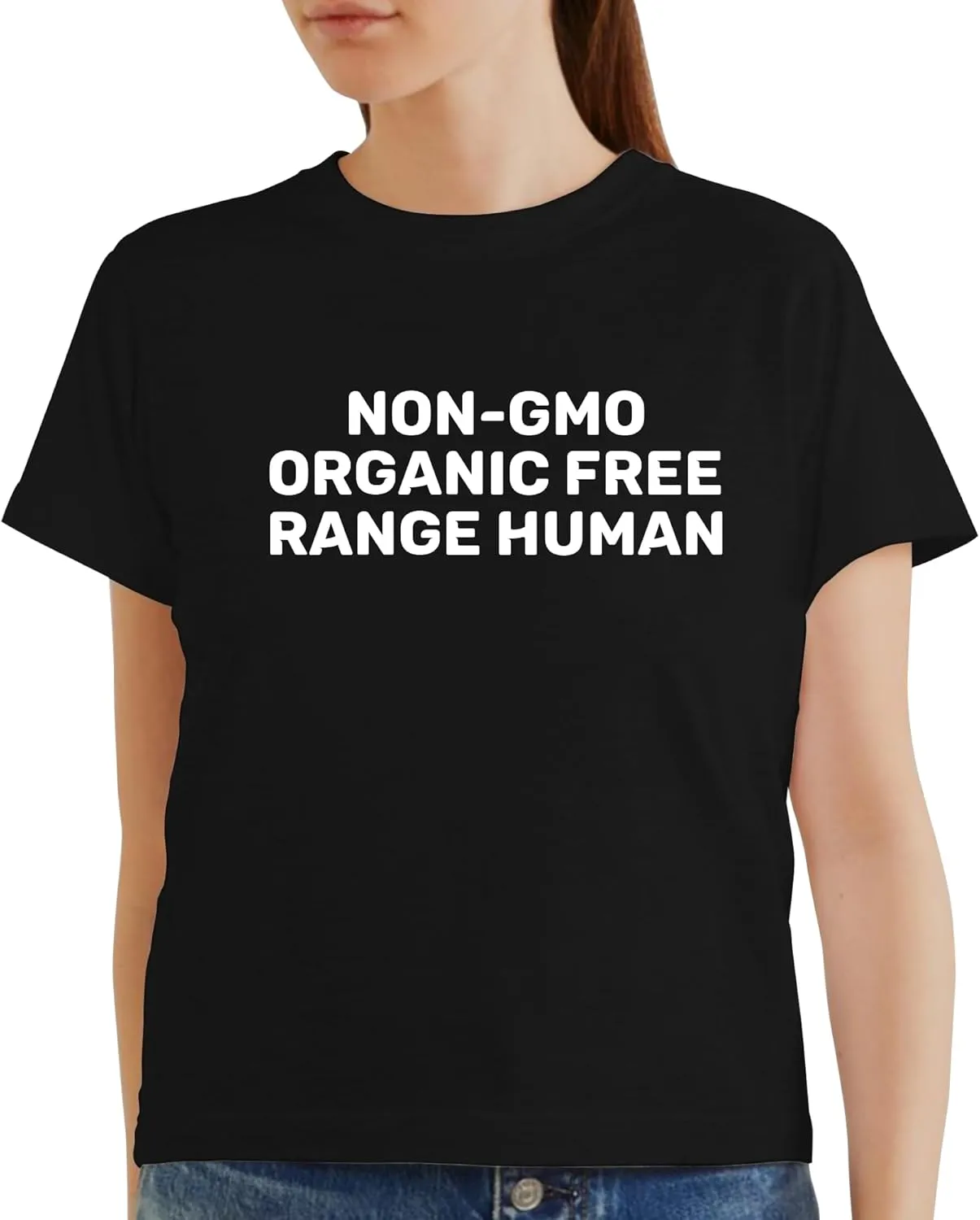 Harding Industries Non-GMO Organic Free Range Human - Women's Soft Graphic Misses Cut T-Shirt CP05 Black