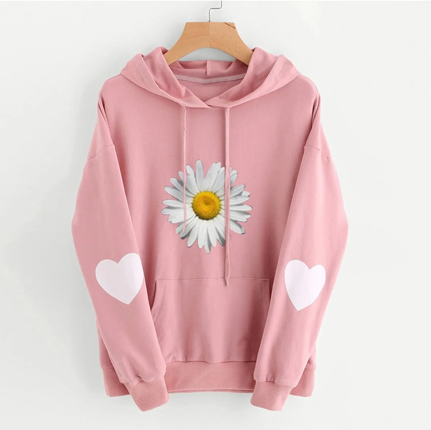 Heevina Hoodie Women Hoodies For Women Daisy Heart Flower Sunflower Printed Hooded Pockets Pullover Sweatshirts Top