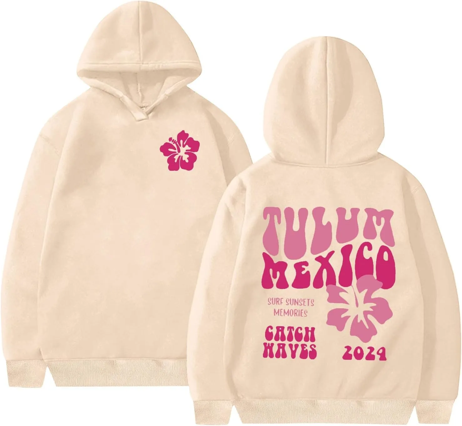 Heevina Pink Palm Puff Hoodie Hoodies For Women Tulum Mexico Surs Sunsets Memories Catch Wayes Funny Hoodie Pockets