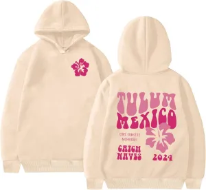 Heevina Pink Palm Puff Hoodie Hoodies For Women Tulum Mexico Surs Sunsets Memories Catch Wayes Funny Hoodie Pockets