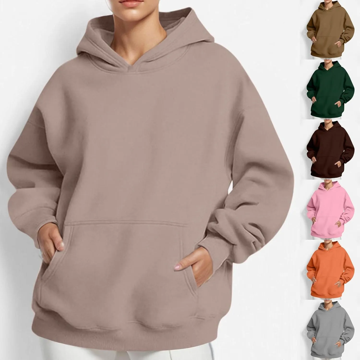 HGps8w Women's Oversized Hoodie Sweatshirts, Basic Solid Long Sleeve Pullover Outerwear Shirts Casual Loose Hooded Top
