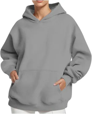 HGps8w Women's Oversized Hoodie Sweatshirts, Basic Solid Long Sleeve Pullover Outerwear Shirts Casual Loose Hooded Top