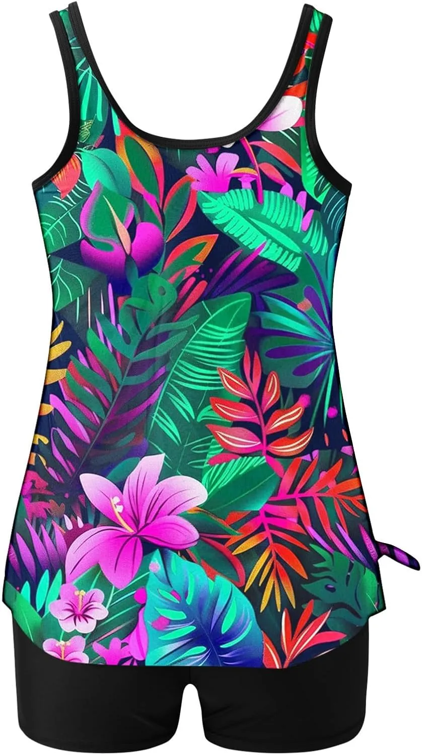 HJuyYuah Tankini Swimsuits for Women 2 Piece Modest Bathing Suit Tummy Control Women's Tankini with Shorts Swim Suits