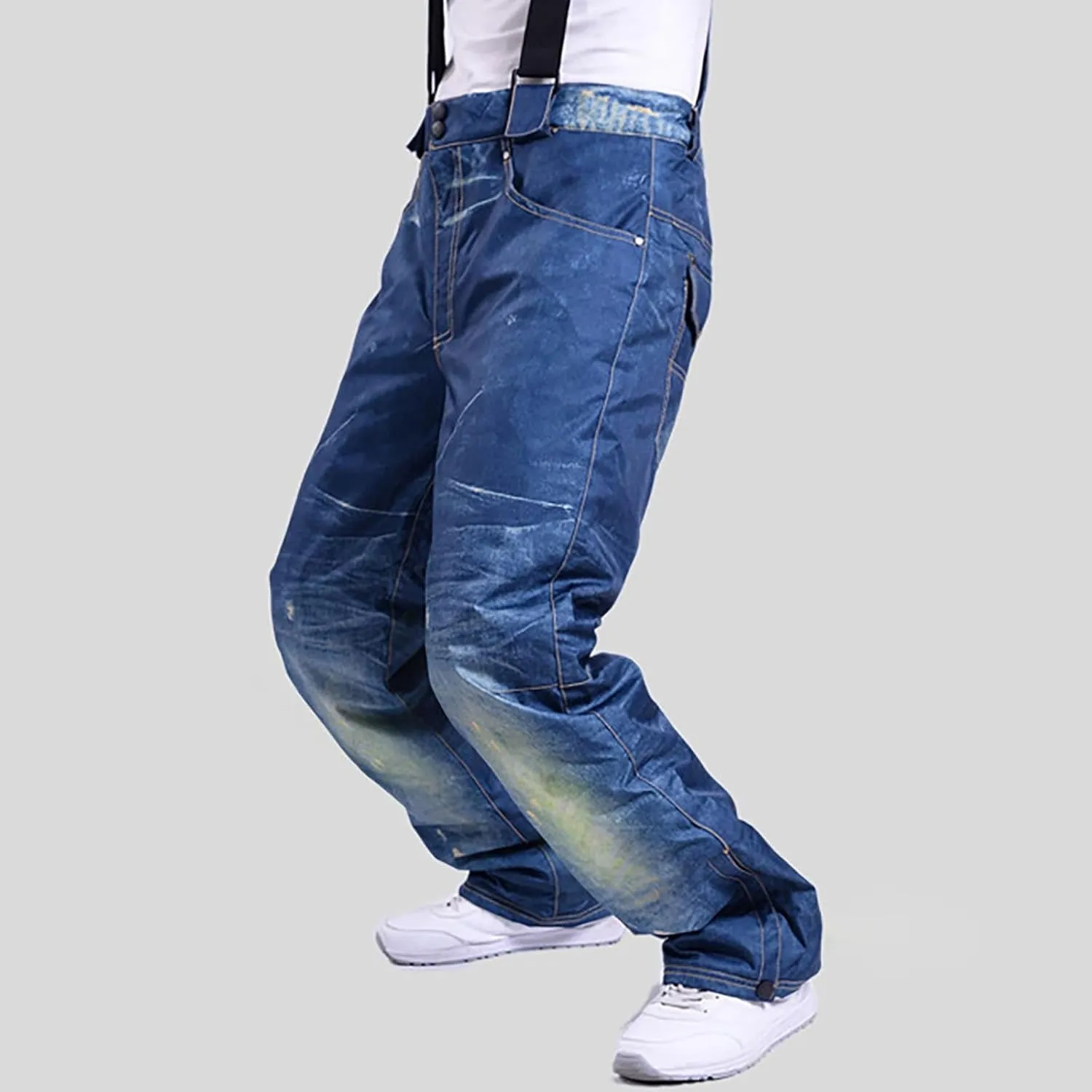 hlysgo Mens Snow Jeans Overalls Ski Pants Windproof Waterproof Warm Snowboarding Bib Jumpsuit Insulated Pants for Hiking