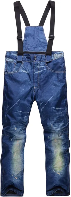 hlysgo Mens Snow Jeans Overalls Ski Pants Windproof Waterproof Warm Snowboarding Bib Jumpsuit Insulated Pants for Hiking