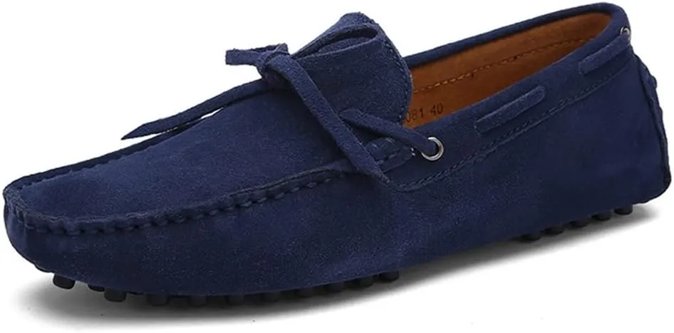 HOOENG Smoking Loafer for Men Genuine Leather Round Toe Stitching Details Suede Vamp Deck Shoes Lightweight Anti-Slip Resistant Flexible Walking Slip On (Color : Deep Blue, Size : 9)