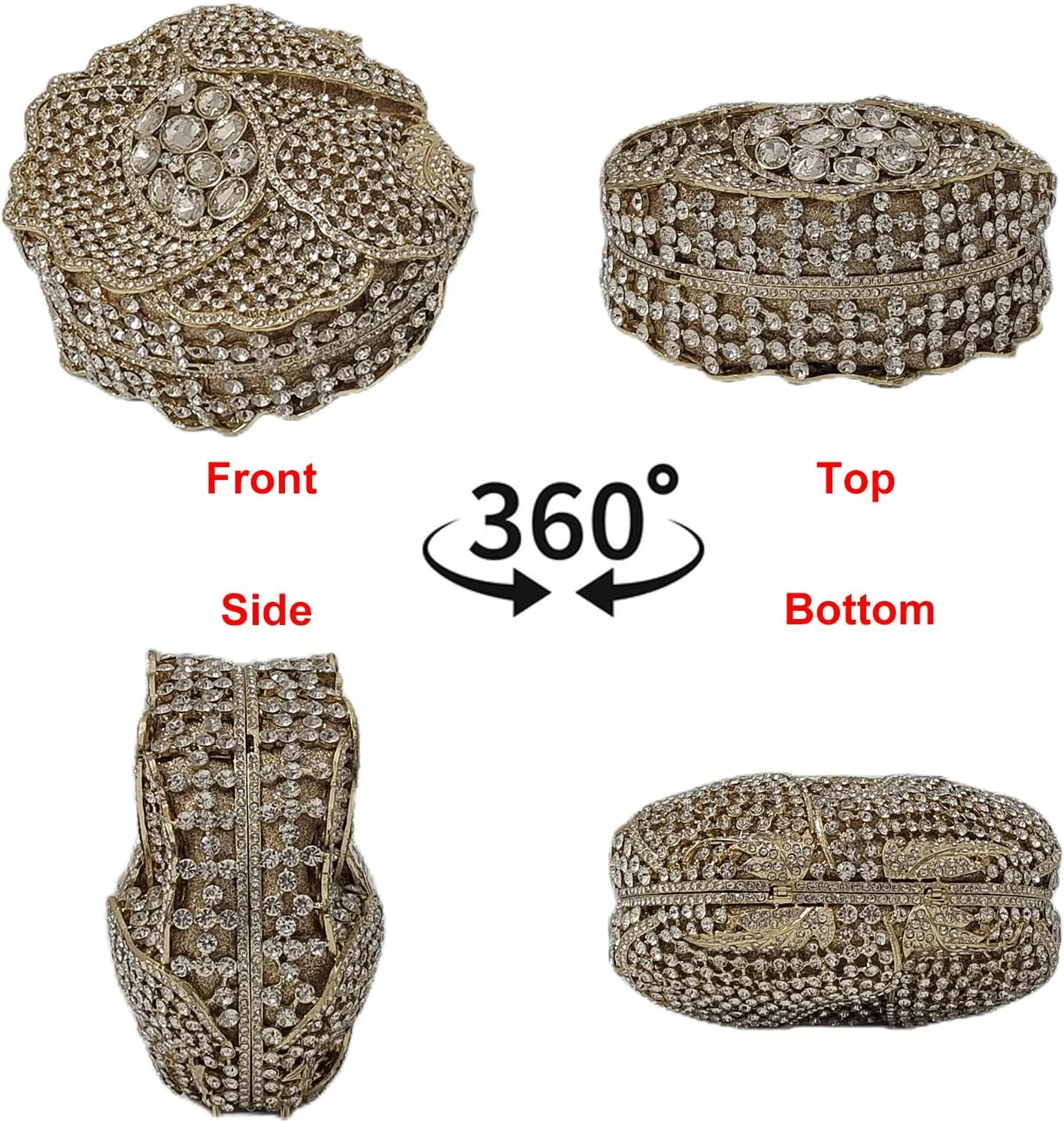 HUANG ZHUANG Crystal Princess Queen Crown Purses Luxury Crystal Clutch Women Glitter Rhinestone Evening Bag for Party Wedding