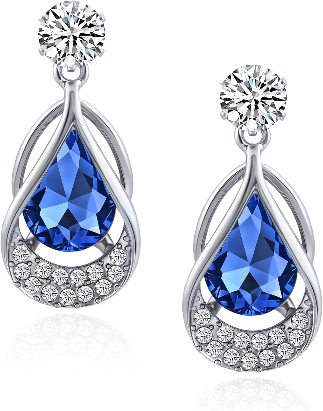 Hypoallergenic Crystal Drop Earrings, Silver Cubic Zirconia Dangle Jewelry,Teardrop Birthstone Design, Gift for Sensitive Ears, Weddings, Daily & Occasions