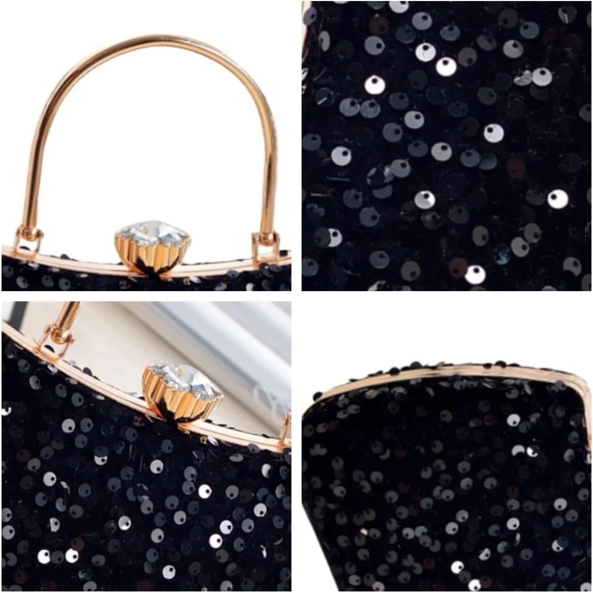 IAMUHI Small Sequins Clutch Purse Top Handle Evening Handbag Mini Square Shoulder Crossbody Bag