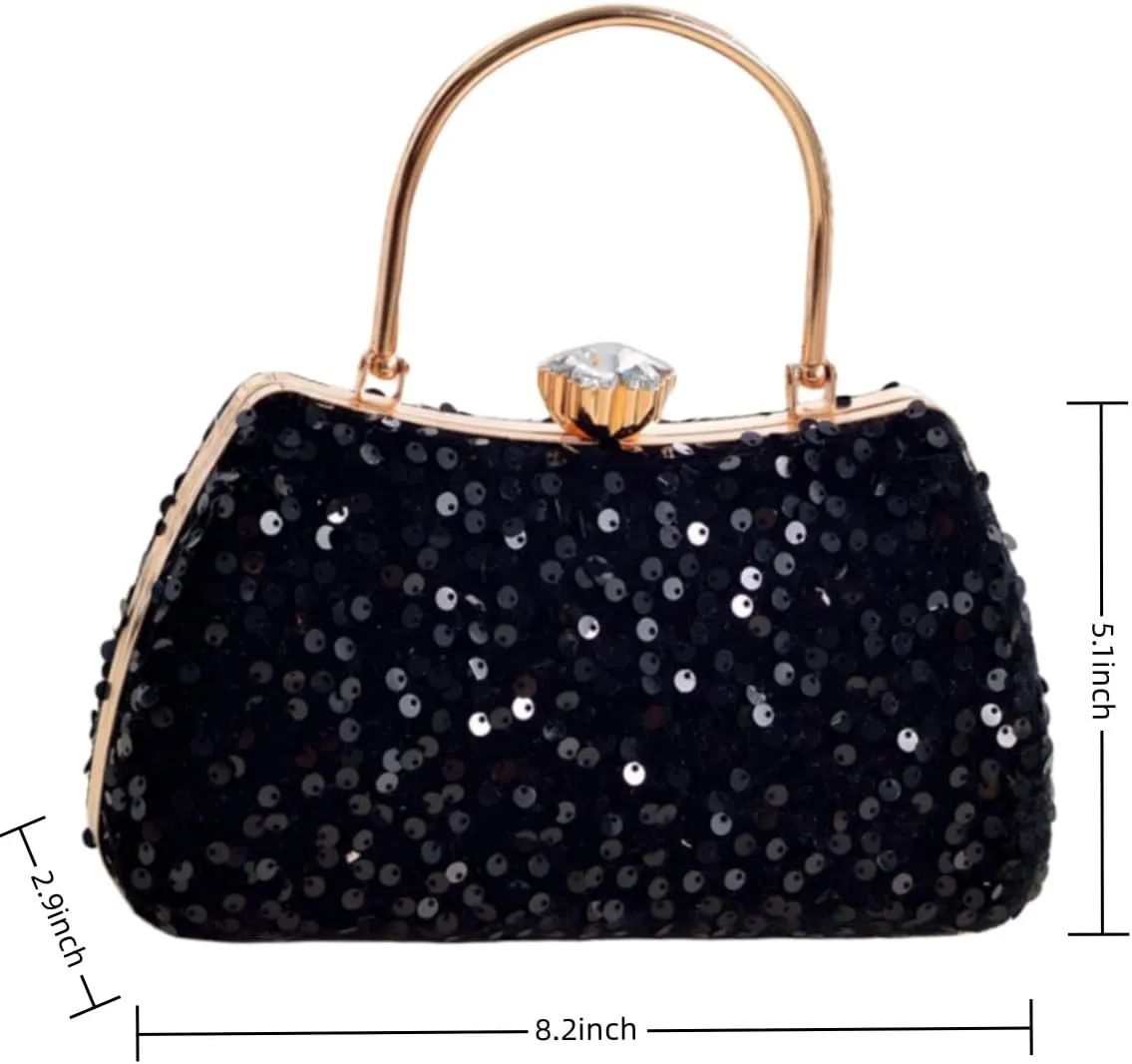 IAMUHI Small Sequins Clutch Purse Top Handle Evening Handbag Mini Square Shoulder Crossbody Bag