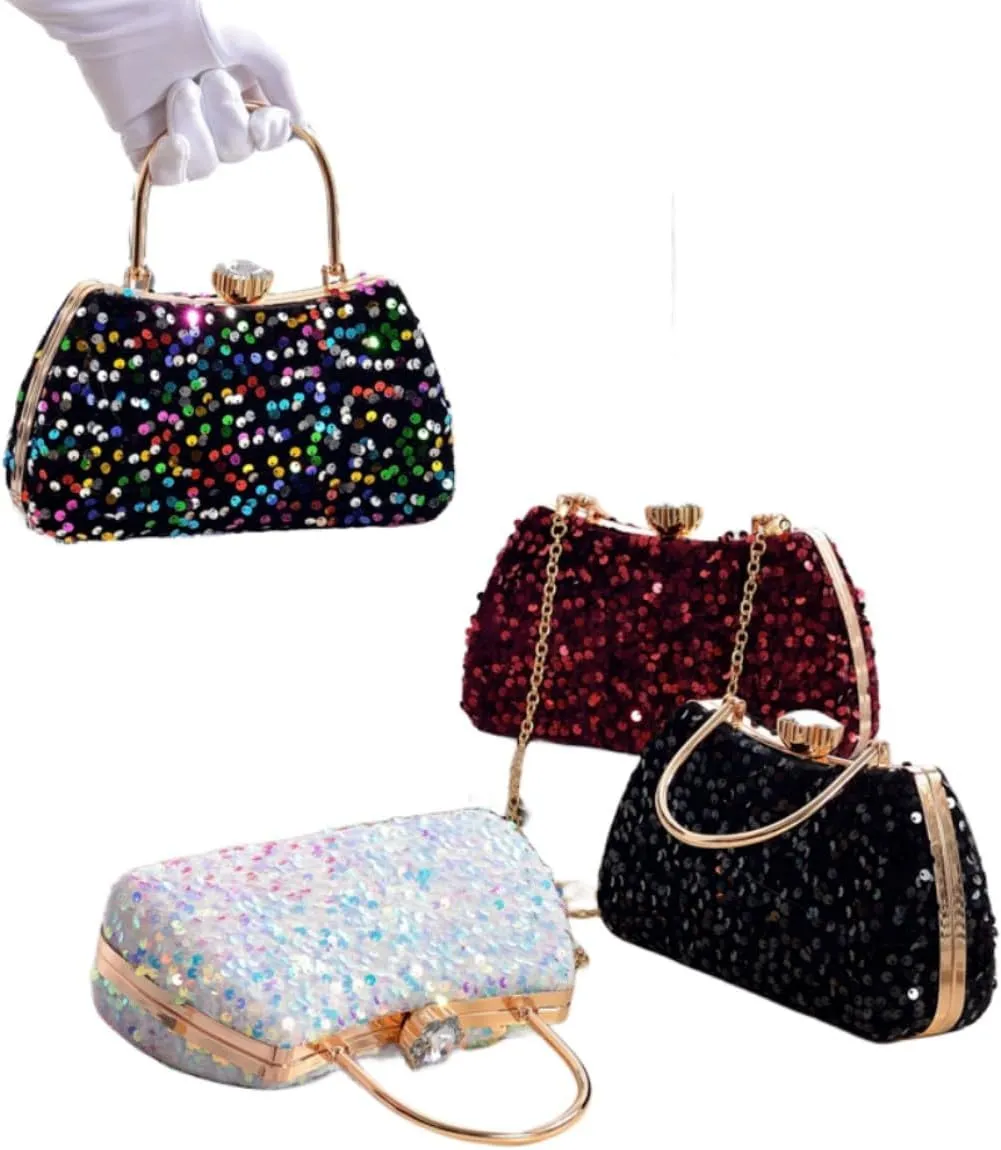 IAMUHI Small Sequins Clutch Purse Top Handle Evening Handbag Mini Square Shoulder Crossbody Bag