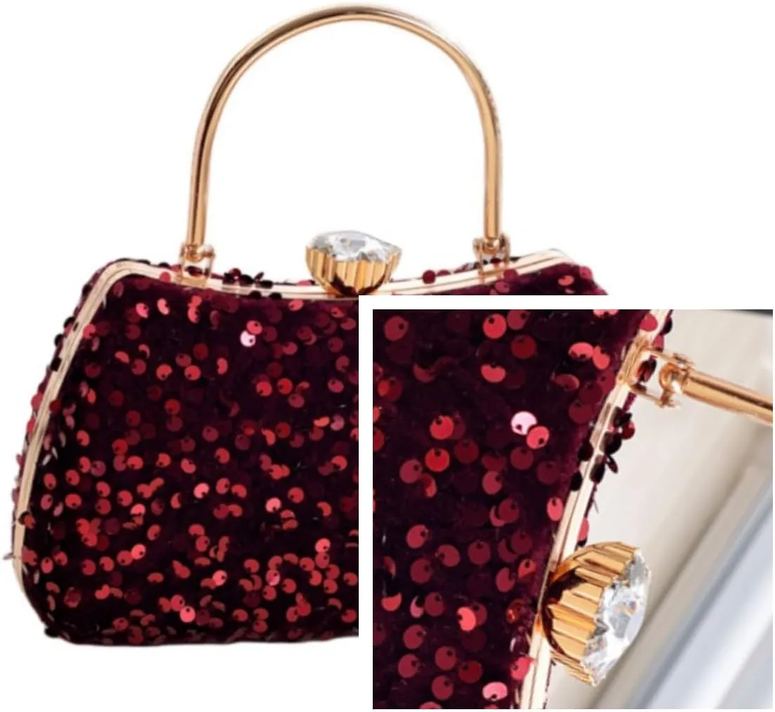 IAMUHI Small Sequins Clutch Purse Top Handle Evening Handbag Mini Square Shoulder Crossbody Bag
