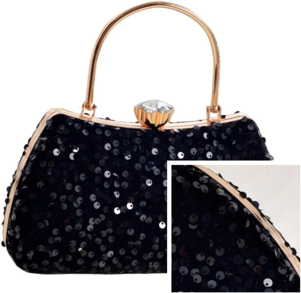 IAMUHI Small Sequins Clutch Purse Top Handle Evening Handbag Mini Square Shoulder Crossbody Bag
