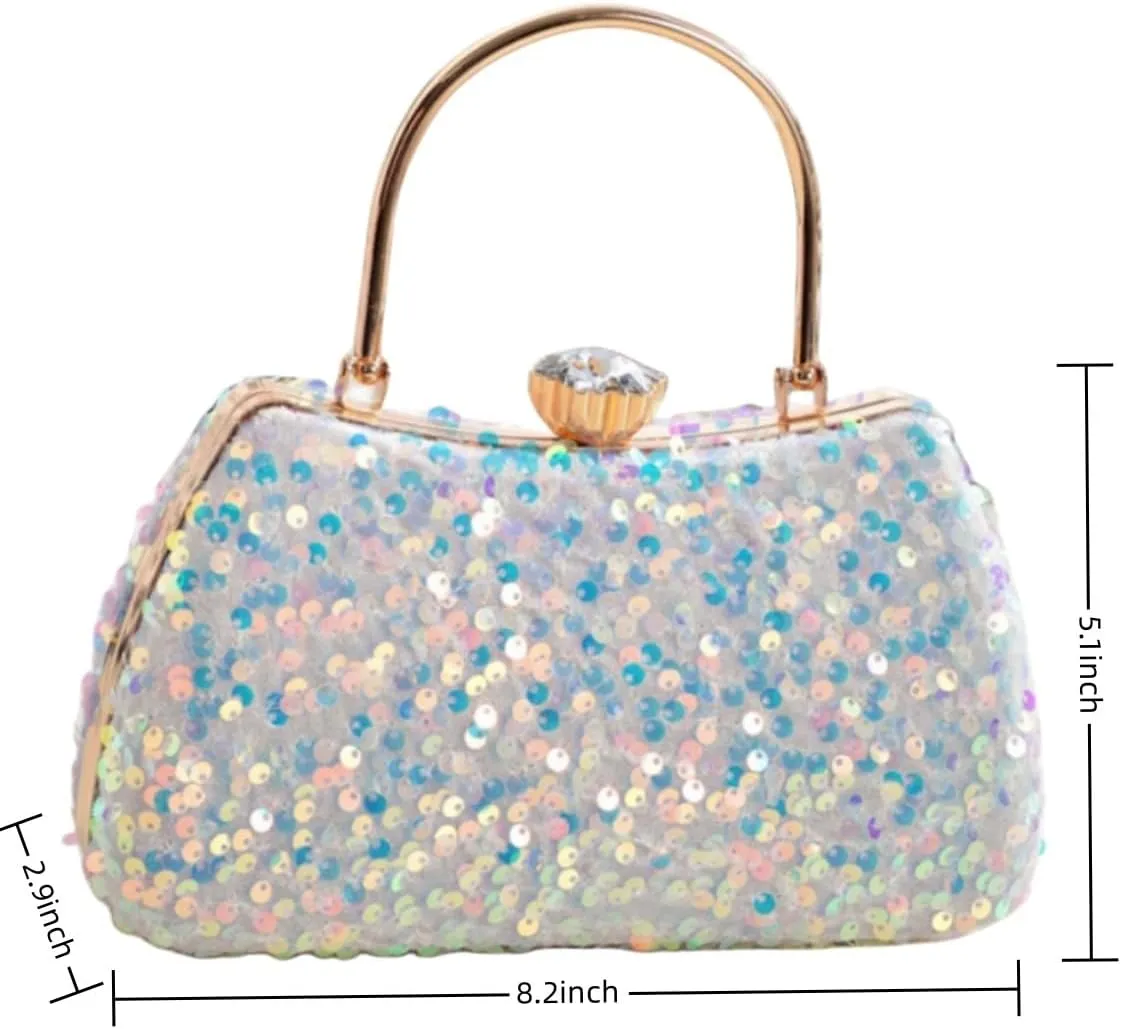 IAMUHI Small Sequins Clutch Purse Top Handle Evening Handbag Mini Square Shoulder Crossbody Bag