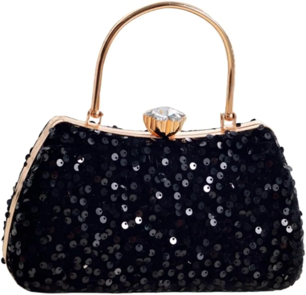 IAMUHI Small Sequins Clutch Purse Top Handle Evening Handbag Mini Square Shoulder Crossbody Bag