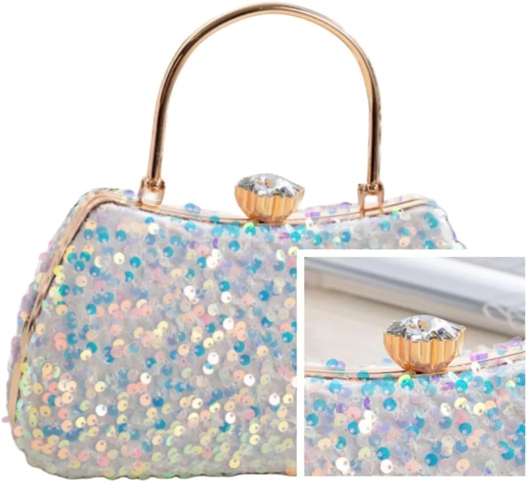 IAMUHI Small Sequins Clutch Purse Top Handle Evening Handbag Mini Square Shoulder Crossbody Bag