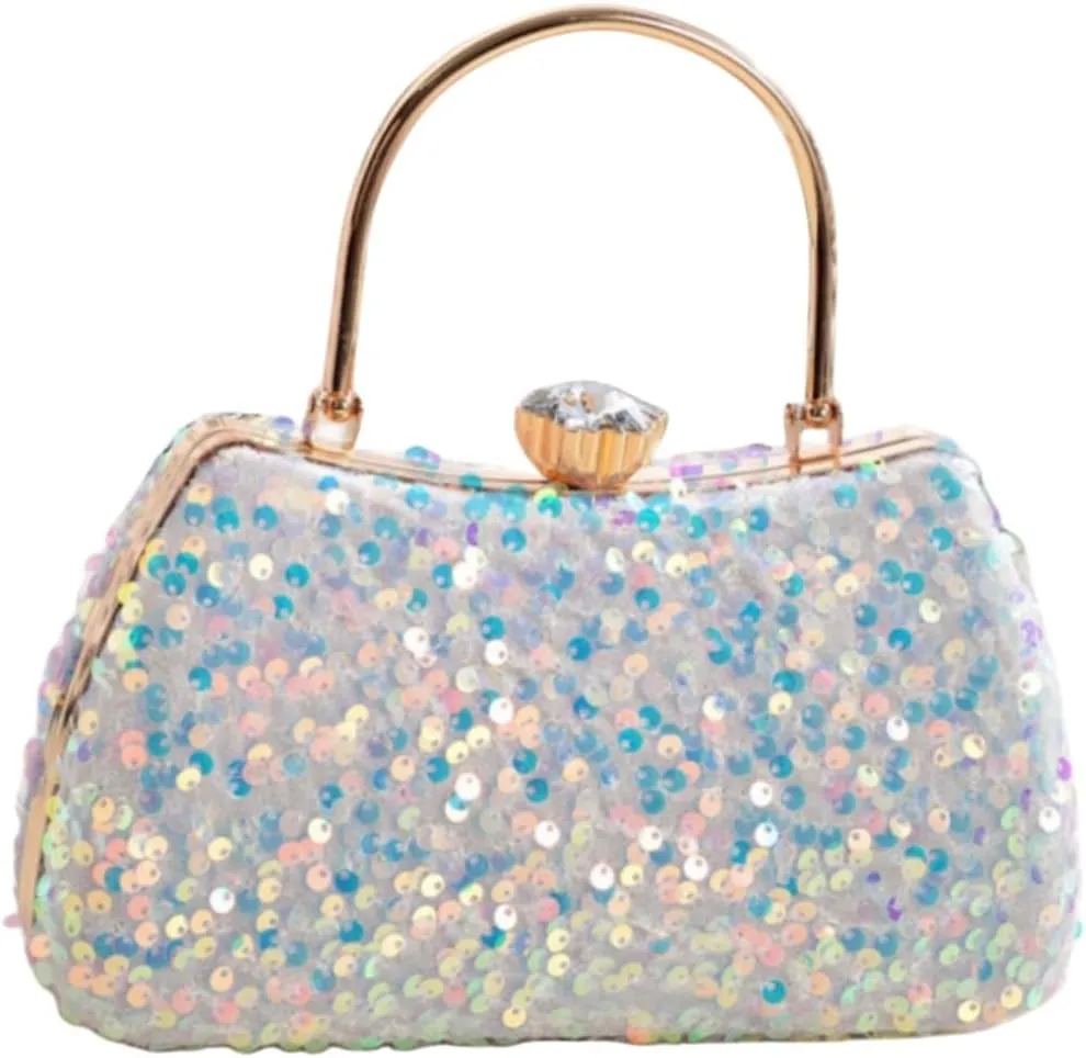IAMUHI Small Sequins Clutch Purse Top Handle Evening Handbag Mini Square Shoulder Crossbody Bag