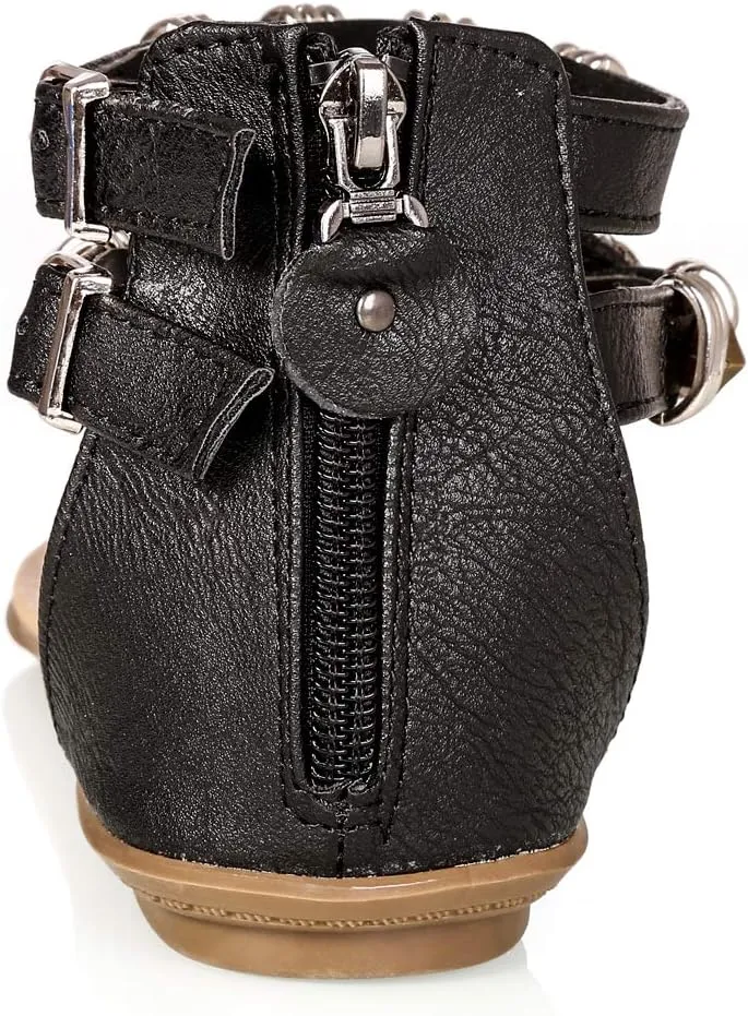 iCKER Women Rhinestone Sandals T-Strap Buckle Bohemian Pearl Crystal Flat Sandals