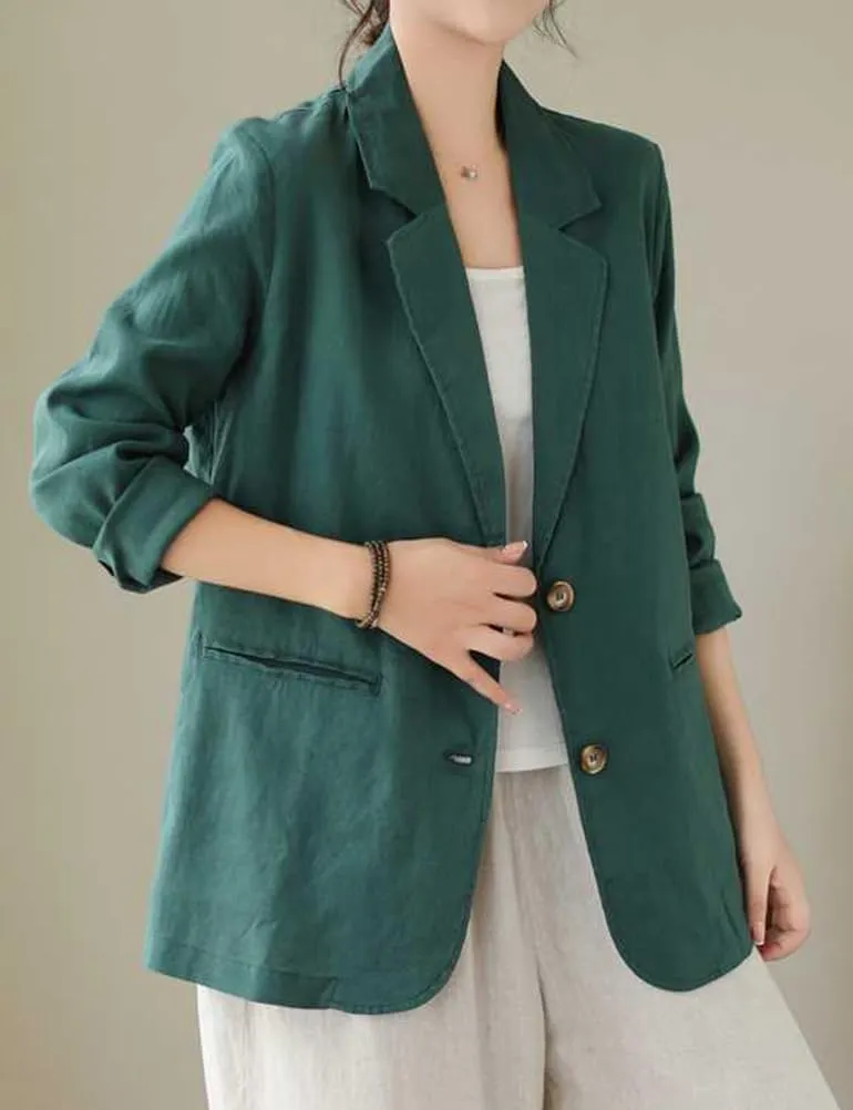 IDEALSANXUN Cotton Linen Blazer for Women Spring Summer Long Sleeve Lightweight Business Casual Jackets Tops