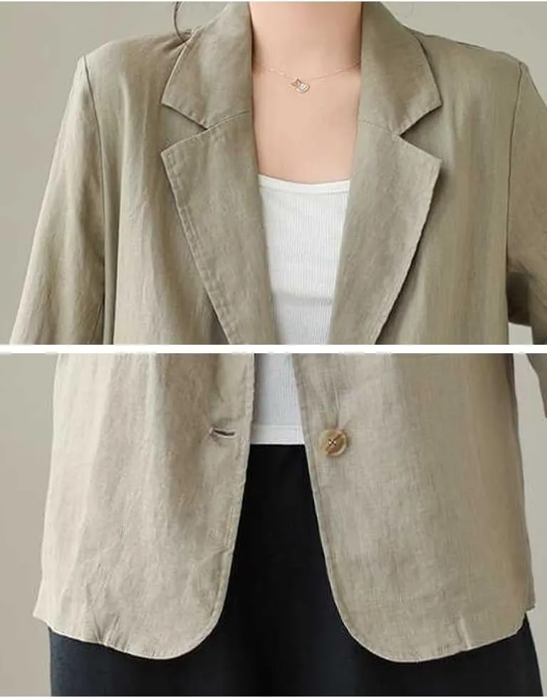 IDEALSANXUN Cotton Linen Blazer for Women Spring Summer Long Sleeve Lightweight Business Casual Jackets Tops