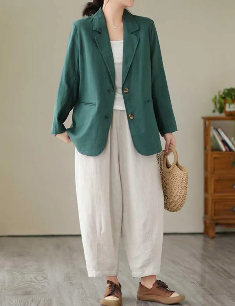 IDEALSANXUN Cotton Linen Blazer for Women Spring Summer Long Sleeve Lightweight Business Casual Jackets Tops