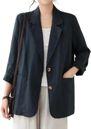 IDEALSANXUN Cotton Linen Blazer for Women Spring Summer Long Sleeve Lightweight Business Casual Jackets Tops