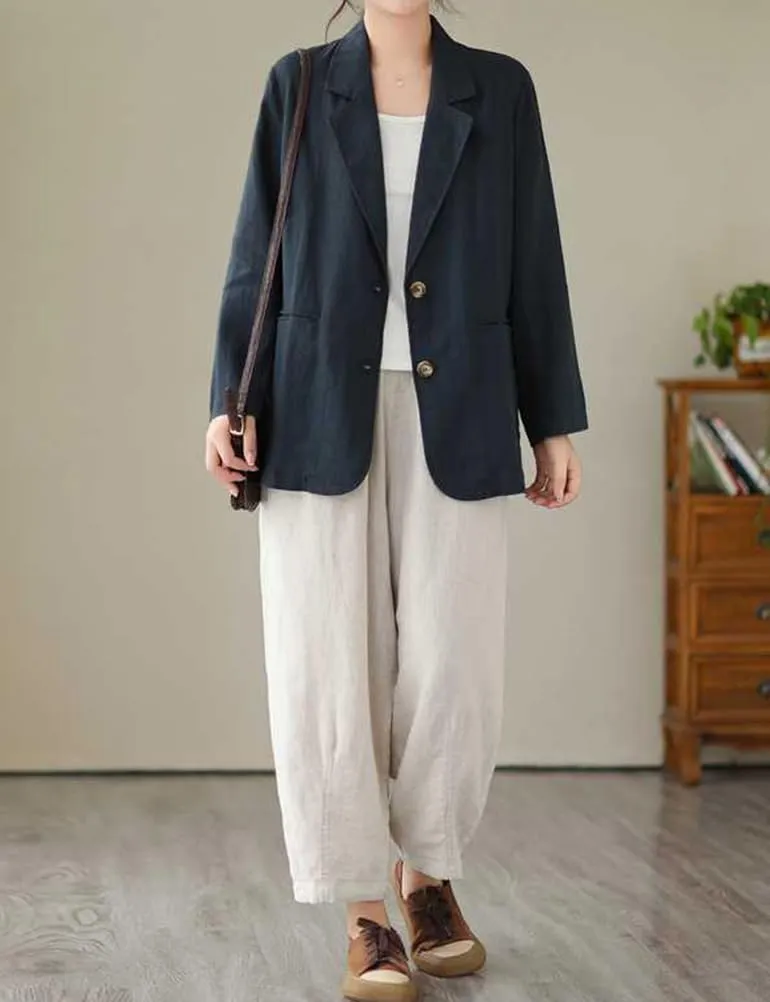 IDEALSANXUN Cotton Linen Blazer for Women Spring Summer Long Sleeve Lightweight Business Casual Jackets Tops