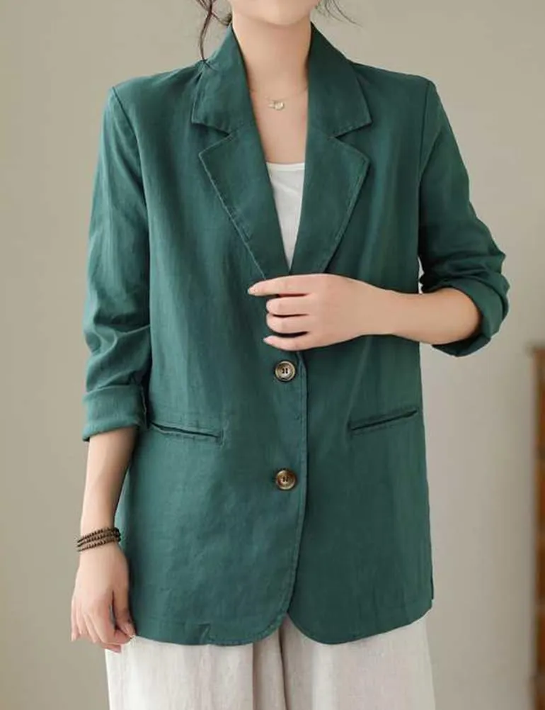 IDEALSANXUN Cotton Linen Blazer for Women Spring Summer Long Sleeve Lightweight Business Casual Jackets Tops