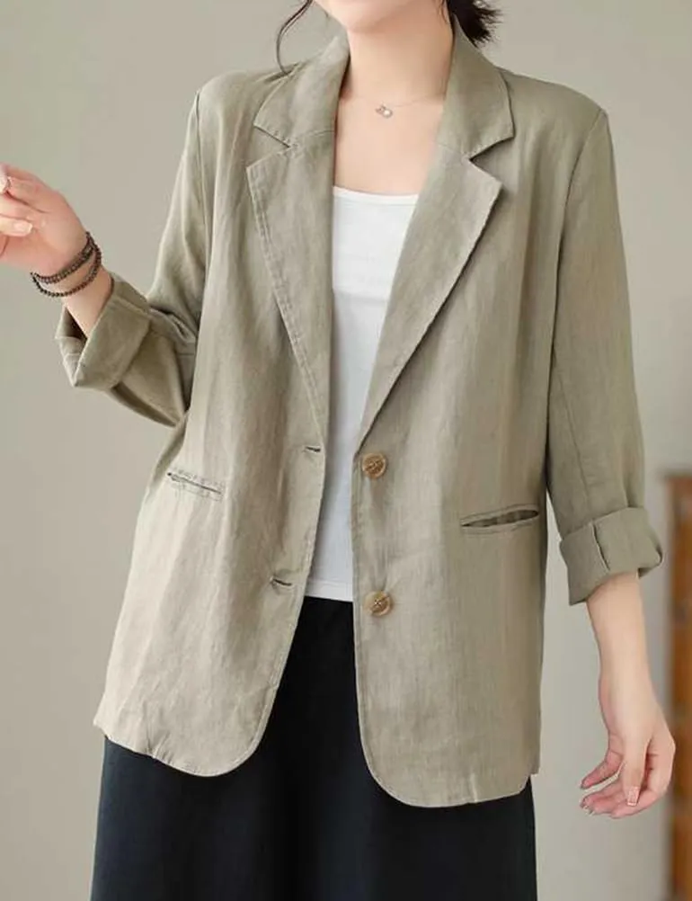 IDEALSANXUN Cotton Linen Blazer for Women Spring Summer Long Sleeve Lightweight Business Casual Jackets Tops
