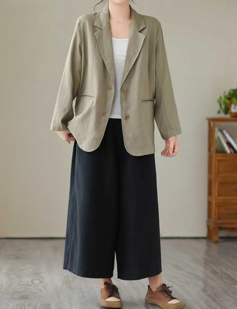 IDEALSANXUN Cotton Linen Blazer for Women Spring Summer Long Sleeve Lightweight Business Casual Jackets Tops