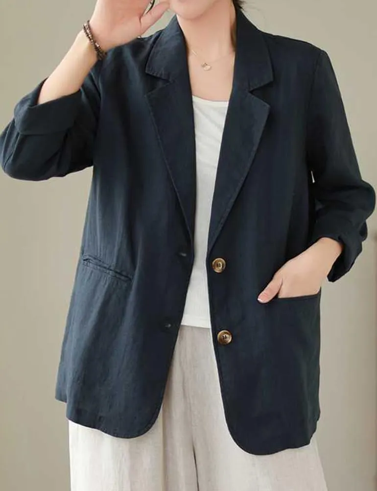 IDEALSANXUN Cotton Linen Blazer for Women Spring Summer Long Sleeve Lightweight Business Casual Jackets Tops