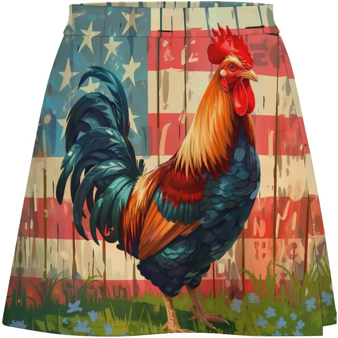 Independence Day U.S. Flag Rooster Women's Short Skirt Summer Casual Mini Skorts High Waisted Skirts Stretchy