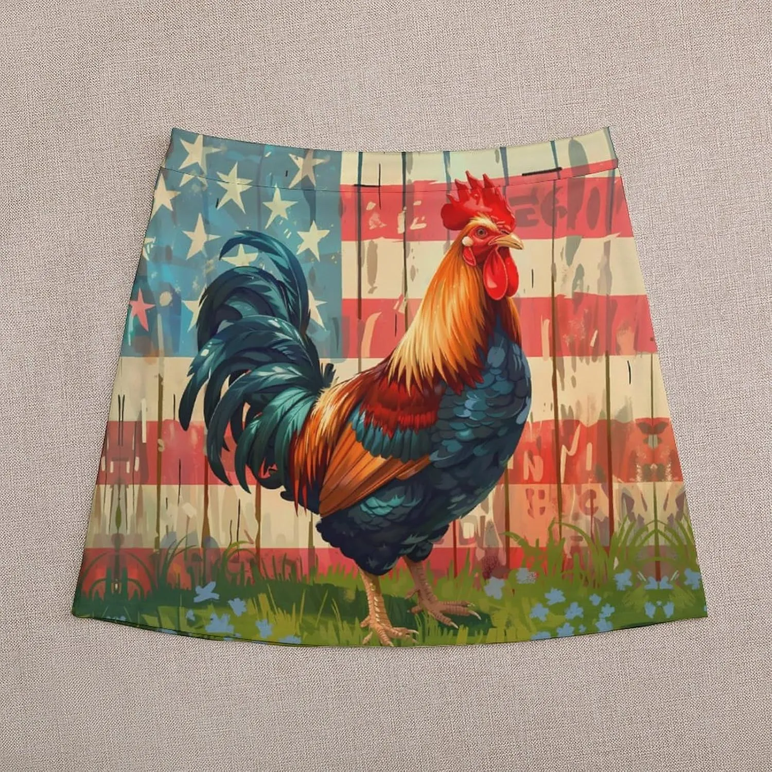 Independence Day U.S. Flag Rooster Women's Short Skirt Summer Casual Mini Skorts High Waisted Skirts Stretchy
