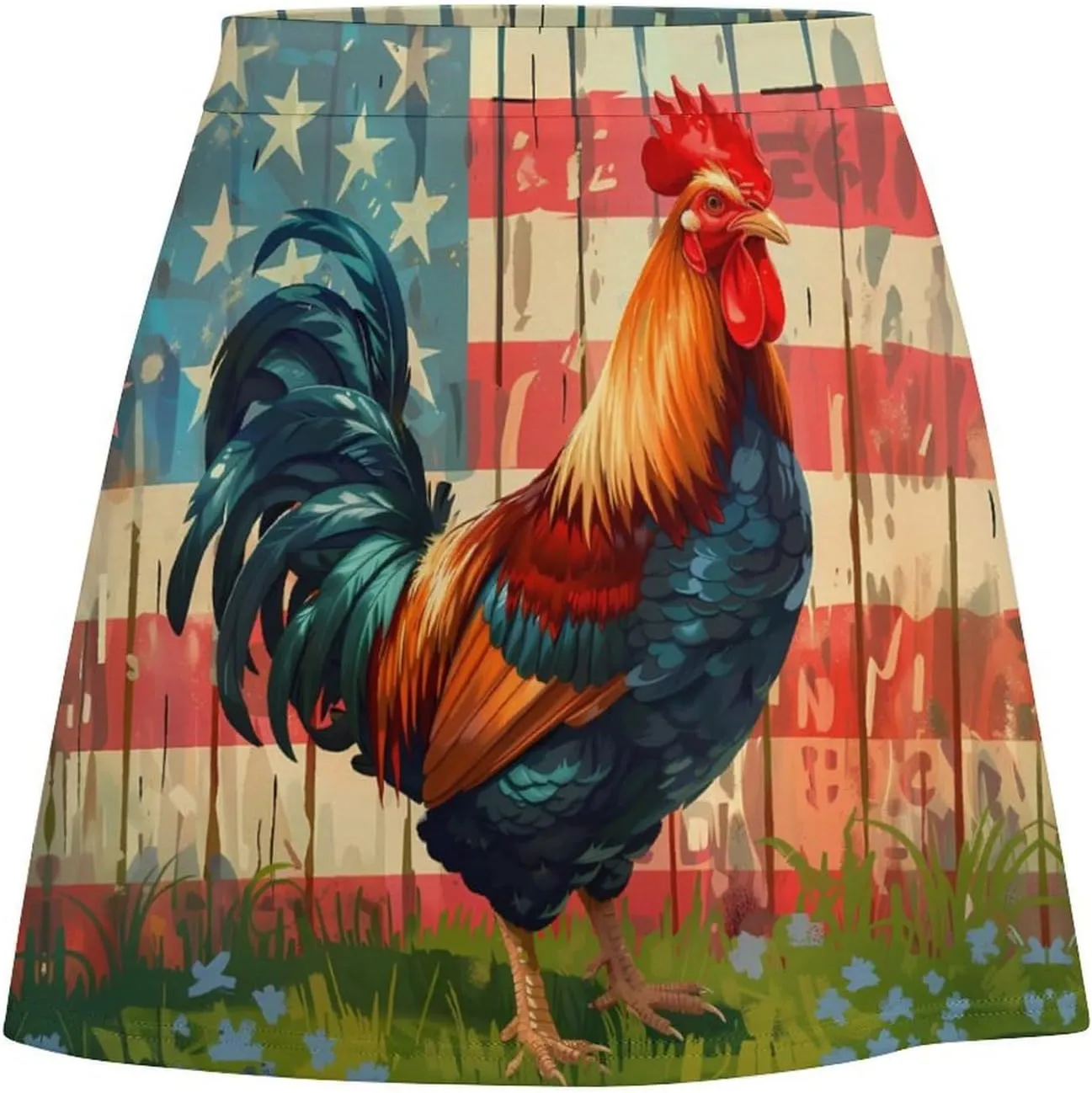 Independence Day U.S. Flag Rooster Women's Short Skirt Summer Casual Mini Skorts High Waisted Skirts Stretchy