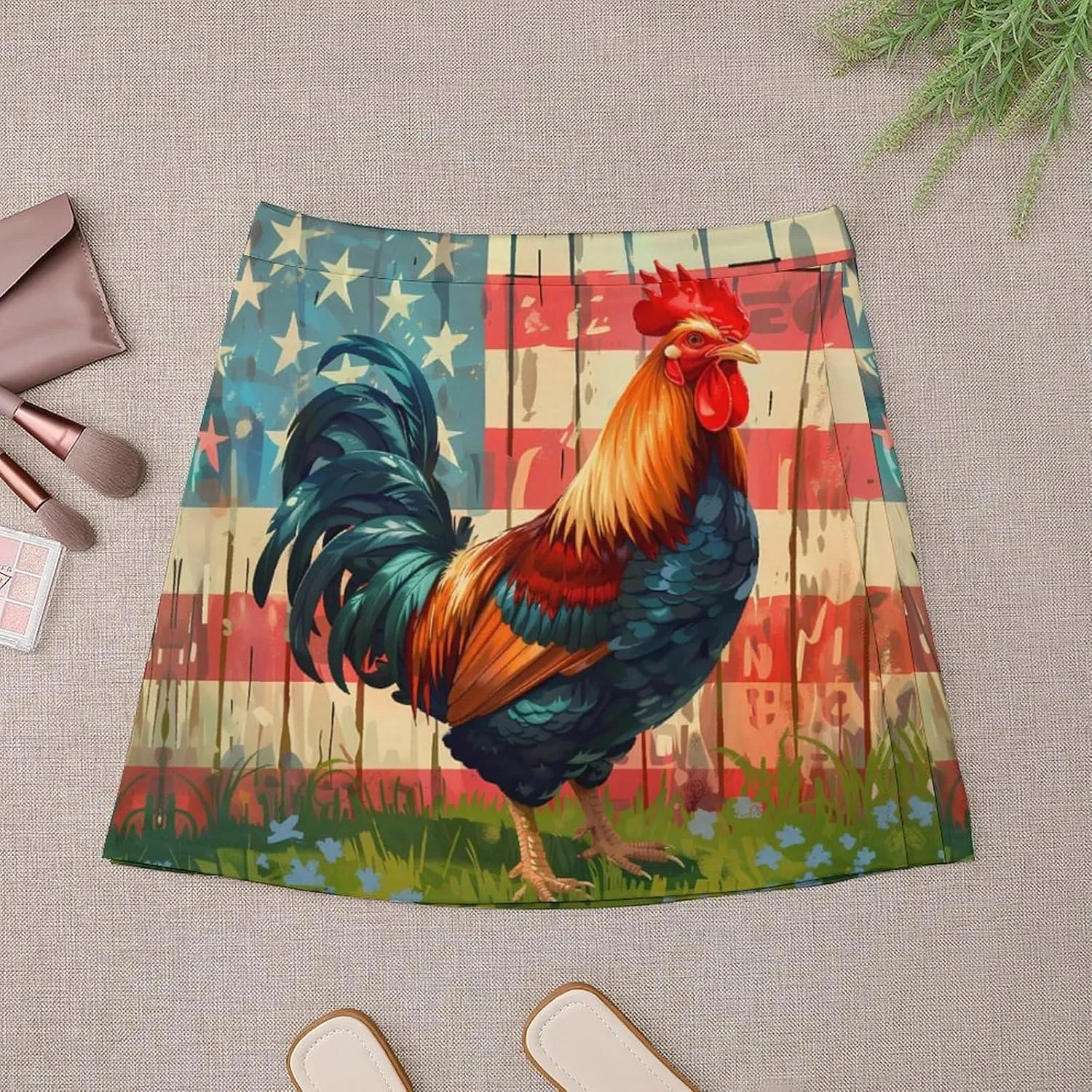Independence Day U.S. Flag Rooster Women's Short Skirt Summer Casual Mini Skorts High Waisted Skirts Stretchy