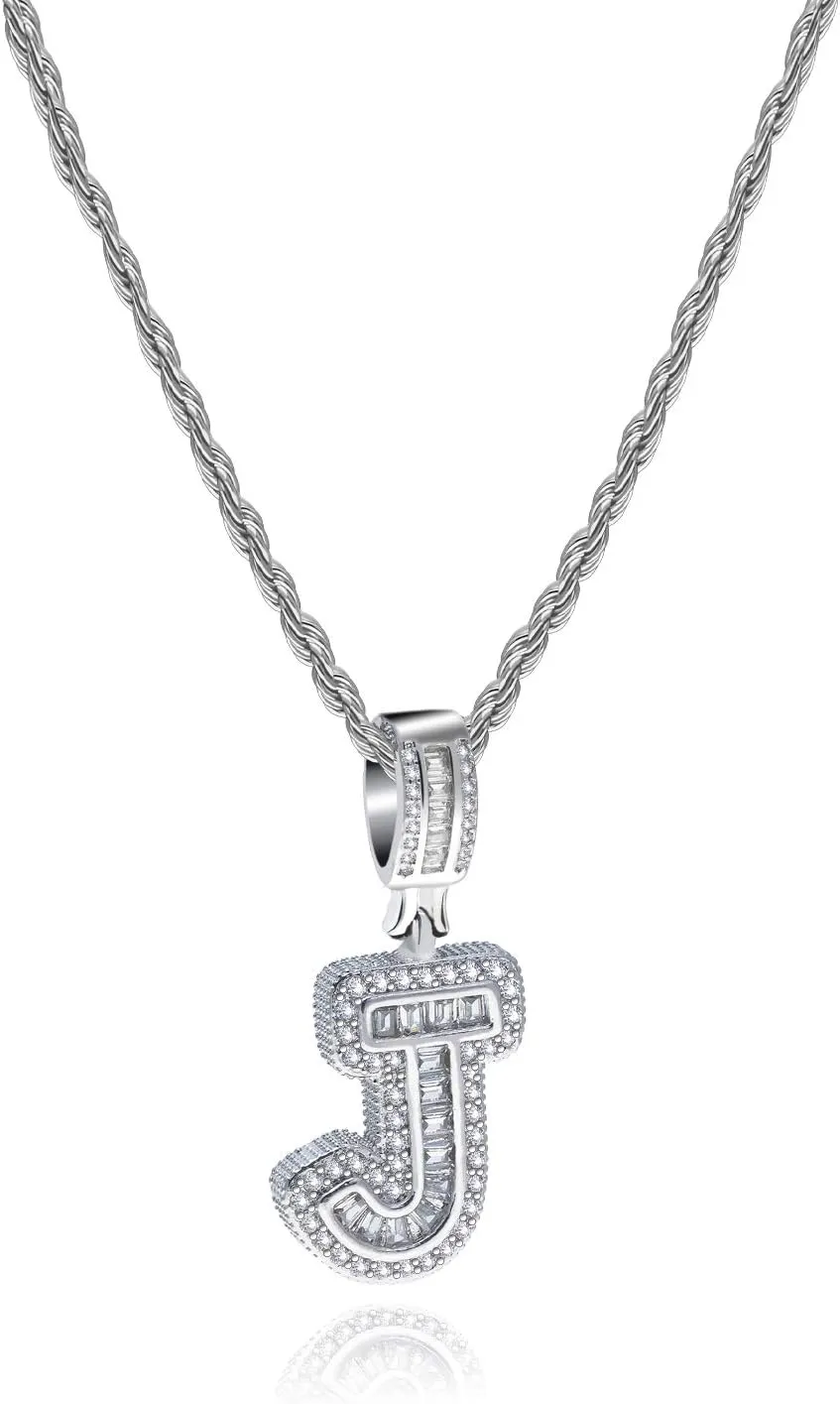 Initial Letter Necklace for Women Men Silver Alphabet A-Z Sparkling Crystal Clear CZ Charm Gifts Pendant Birthday Anniversary