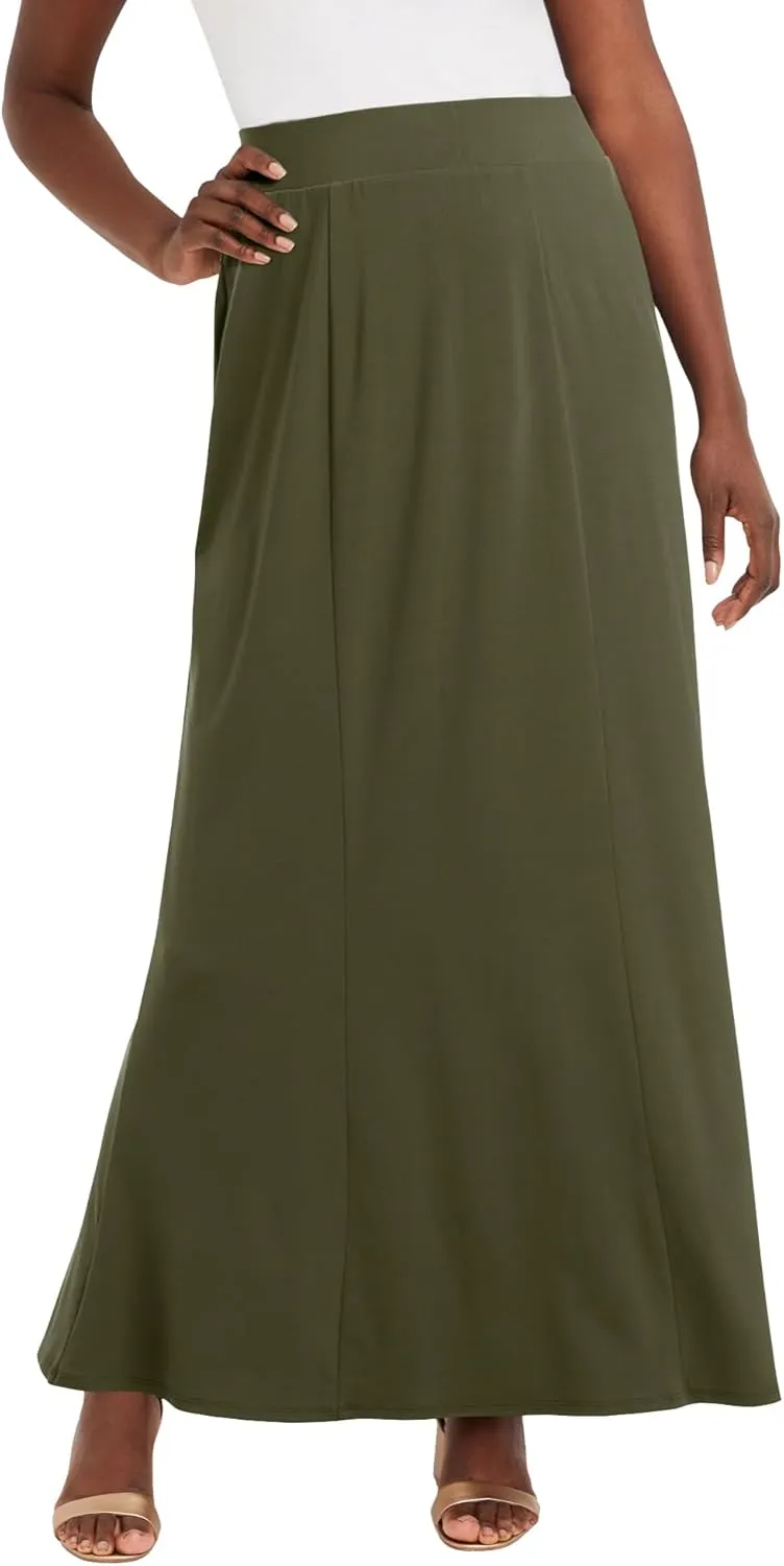 Jessica London Women's Plus Size Wrinkle Resistant Pull-On Elastic Knit Maxi Skirt