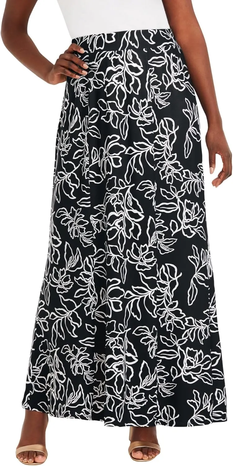 Jessica London Women's Plus Size Wrinkle Resistant Pull-On Elastic Knit Maxi Skirt