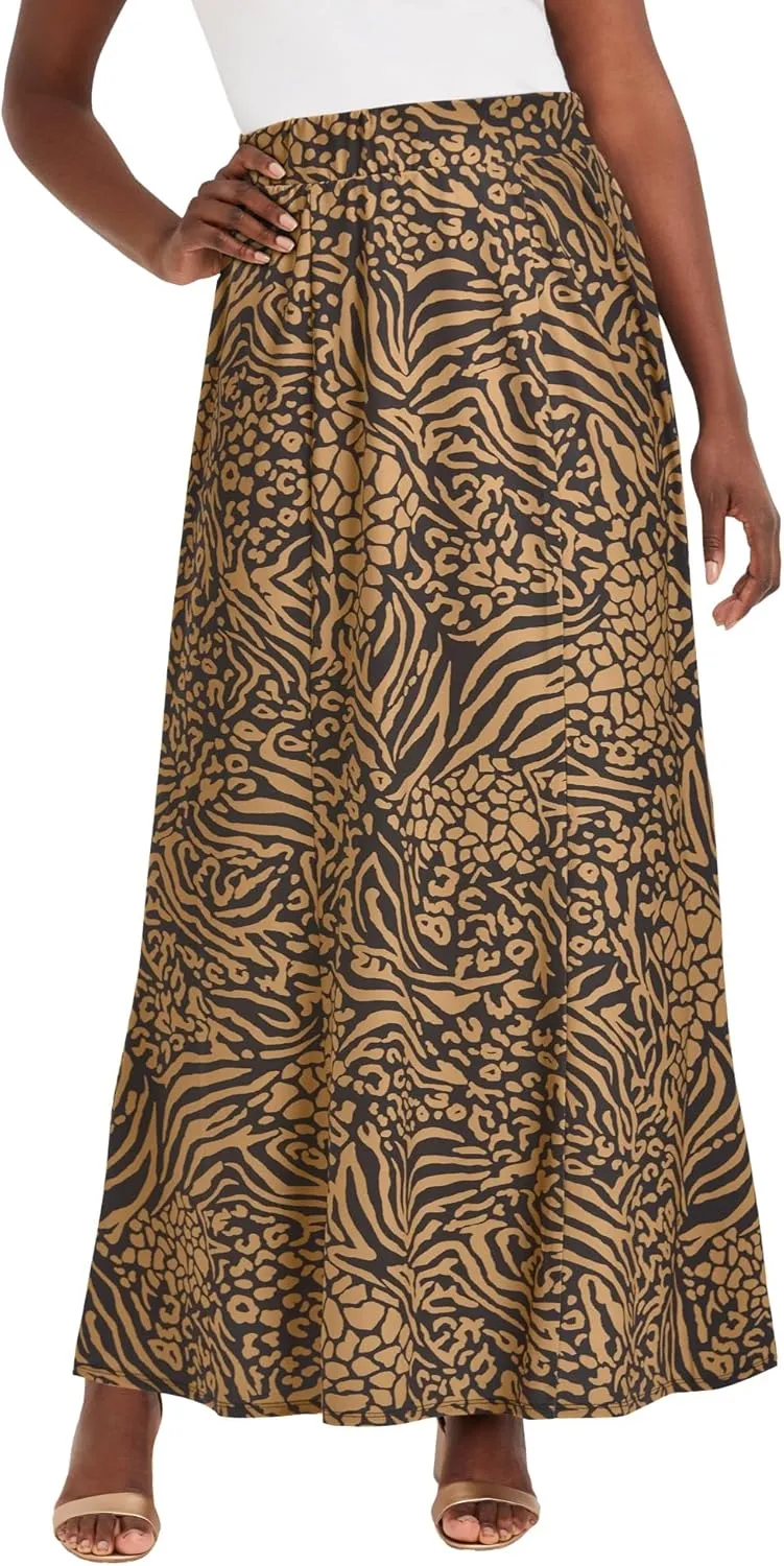 Jessica London Women's Plus Size Wrinkle Resistant Pull-On Elastic Knit Maxi Skirt