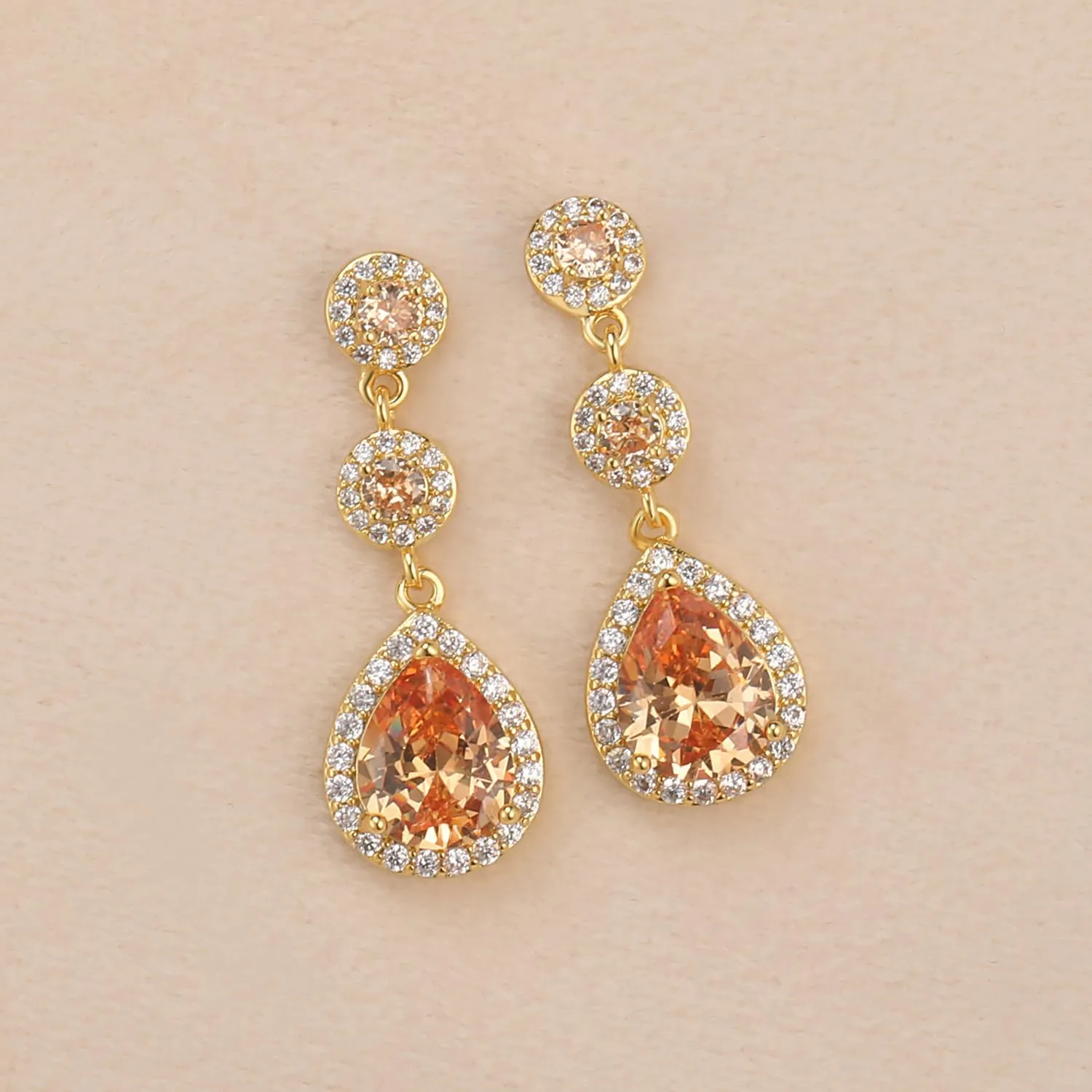 KAERUN Diamond Dangle Earrings for Women 14K Gold Plated Emerald Rhinestone Drop Earrings Red Crystal Chandelier Earrings Sapphire Cubic Zirconia Teardrop Earrings Gifts for Women Jewelry