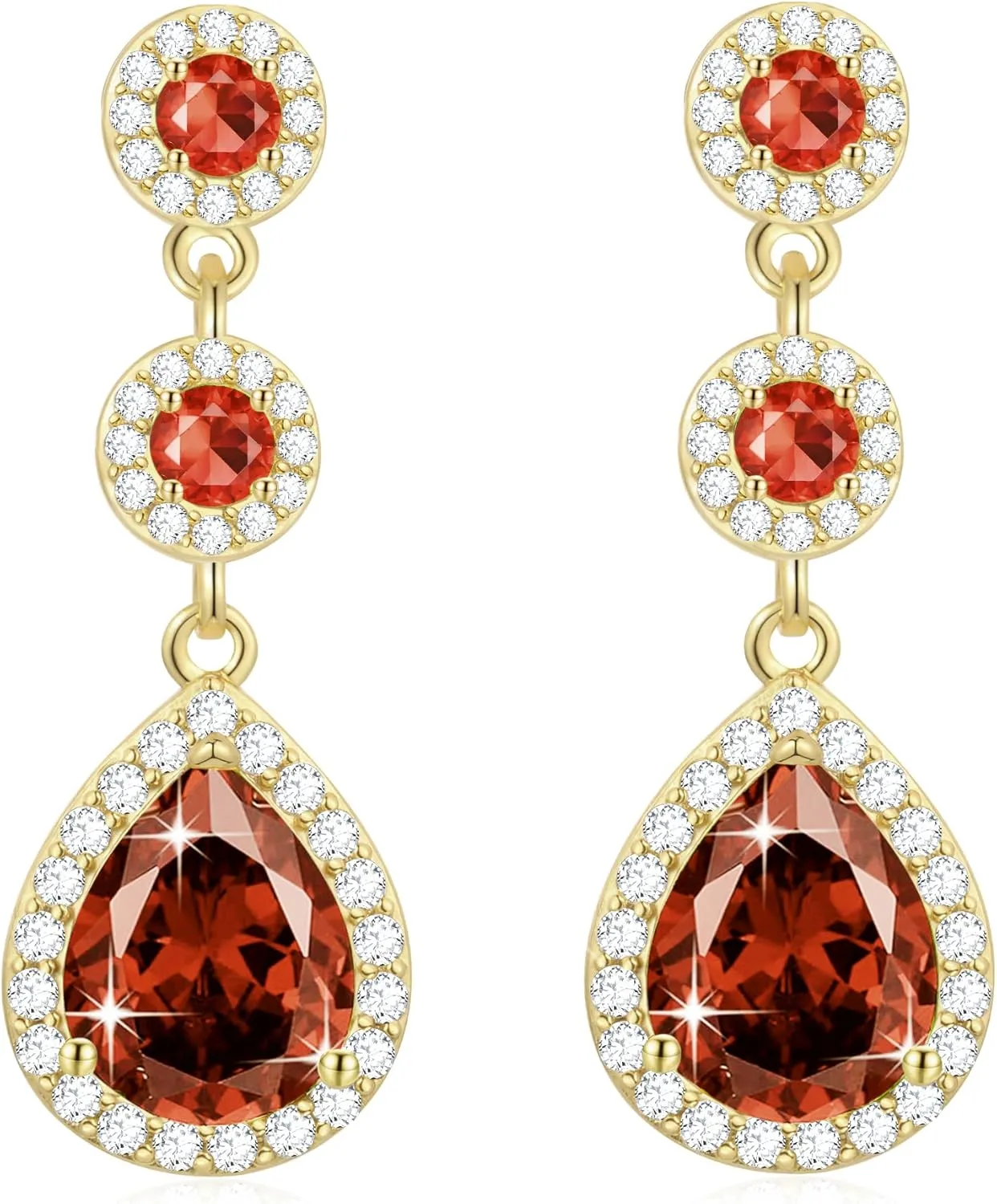 KAERUN Diamond Dangle Earrings for Women 14K Gold Plated Emerald Rhinestone Drop Earrings Red Crystal Chandelier Earrings Sapphire Cubic Zirconia Teardrop Earrings Gifts for Women Jewelry