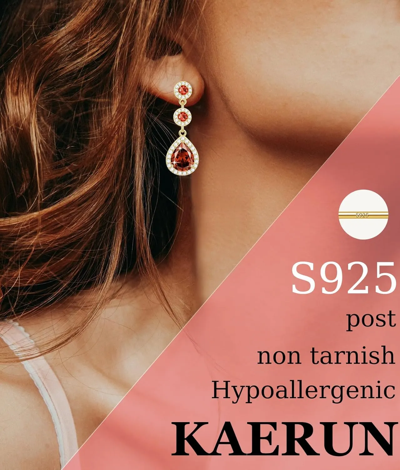 KAERUN Diamond Dangle Earrings for Women 14K Gold Plated Emerald Rhinestone Drop Earrings Red Crystal Chandelier Earrings Sapphire Cubic Zirconia Teardrop Earrings Gifts for Women Jewelry