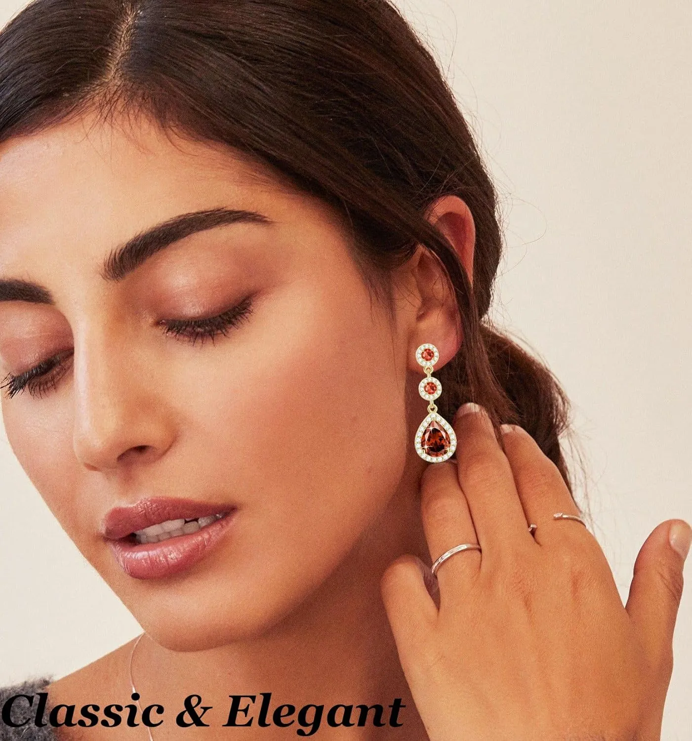 KAERUN Diamond Dangle Earrings for Women 14K Gold Plated Emerald Rhinestone Drop Earrings Red Crystal Chandelier Earrings Sapphire Cubic Zirconia Teardrop Earrings Gifts for Women Jewelry
