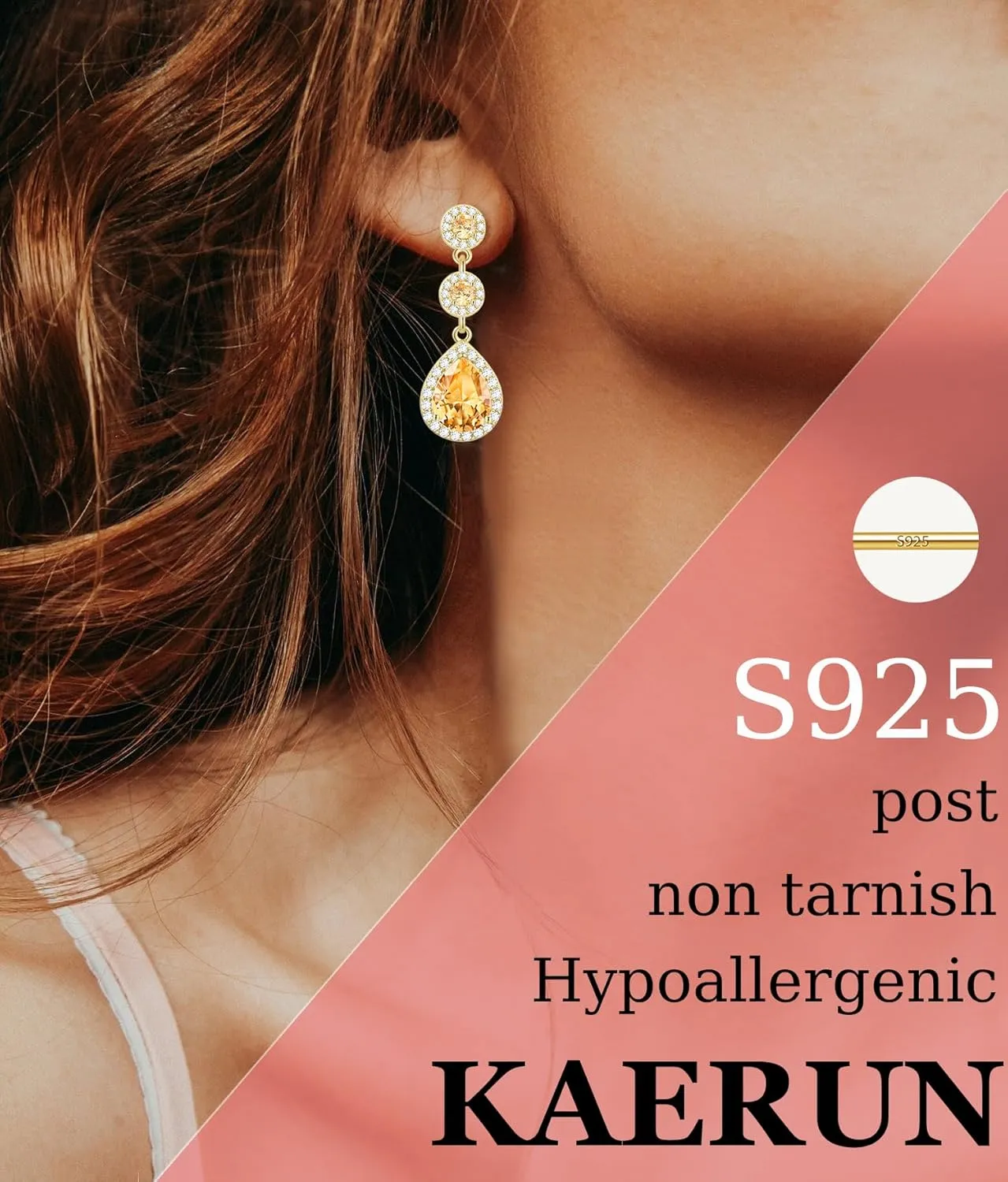 KAERUN Diamond Dangle Earrings for Women 14K Gold Plated Emerald Rhinestone Drop Earrings Red Crystal Chandelier Earrings Sapphire Cubic Zirconia Teardrop Earrings Gifts for Women Jewelry
